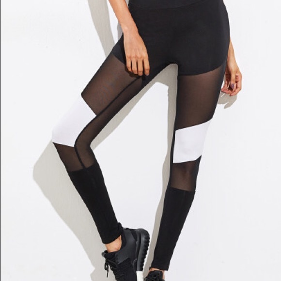 Mesh Insert Color Block Leggings gym yoga - Picture 2 of 7